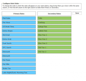 Configure Rate Order, Limo Anywhere