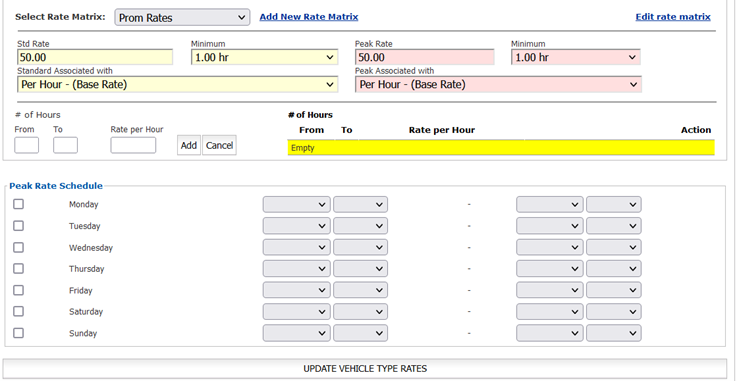 Linking Rate Matrices to Service Types in ORES - Limo Anywhere