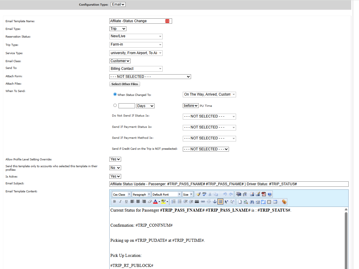 Configured affiliate status update Scheduled Email example
