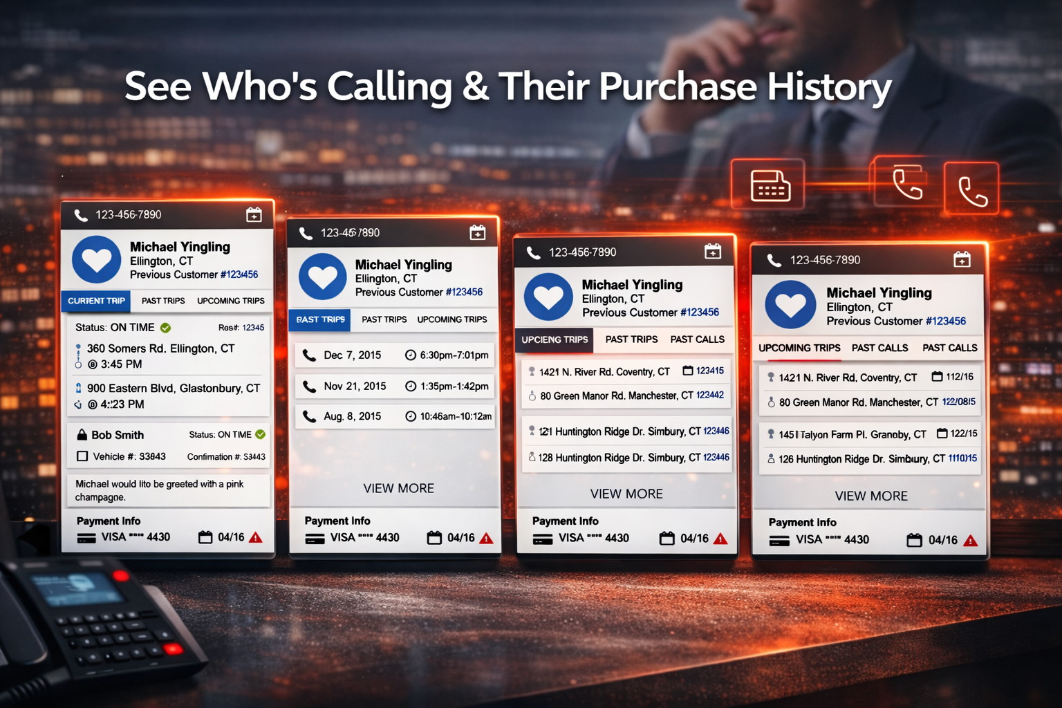 Incoming Calls Screen Pops showing caller and purchase history