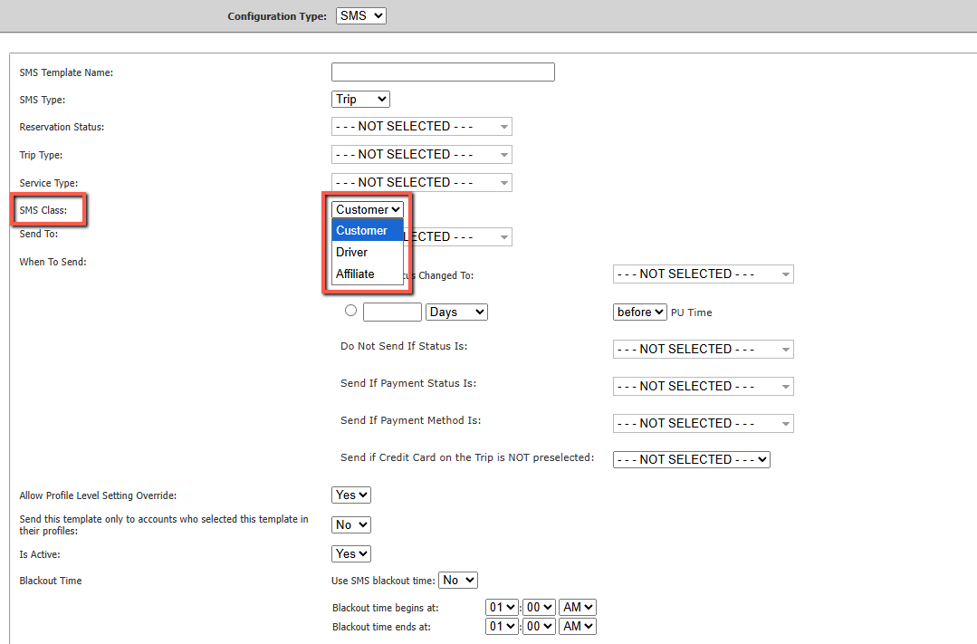 SMS Class selector in Scheduled SMS