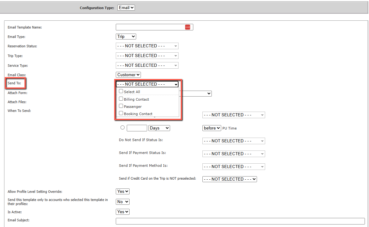 Send To selector in Scheduled Email