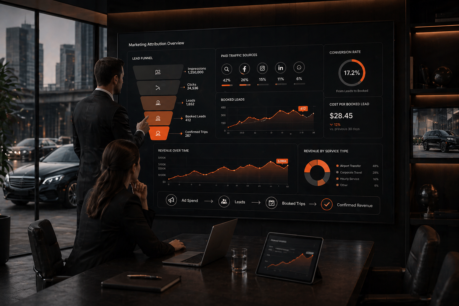 Limo Anywhere analytics and ad source tracking view