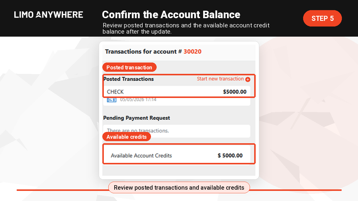 Limo Anywhere account credit balance after credit has been applied to a reservation