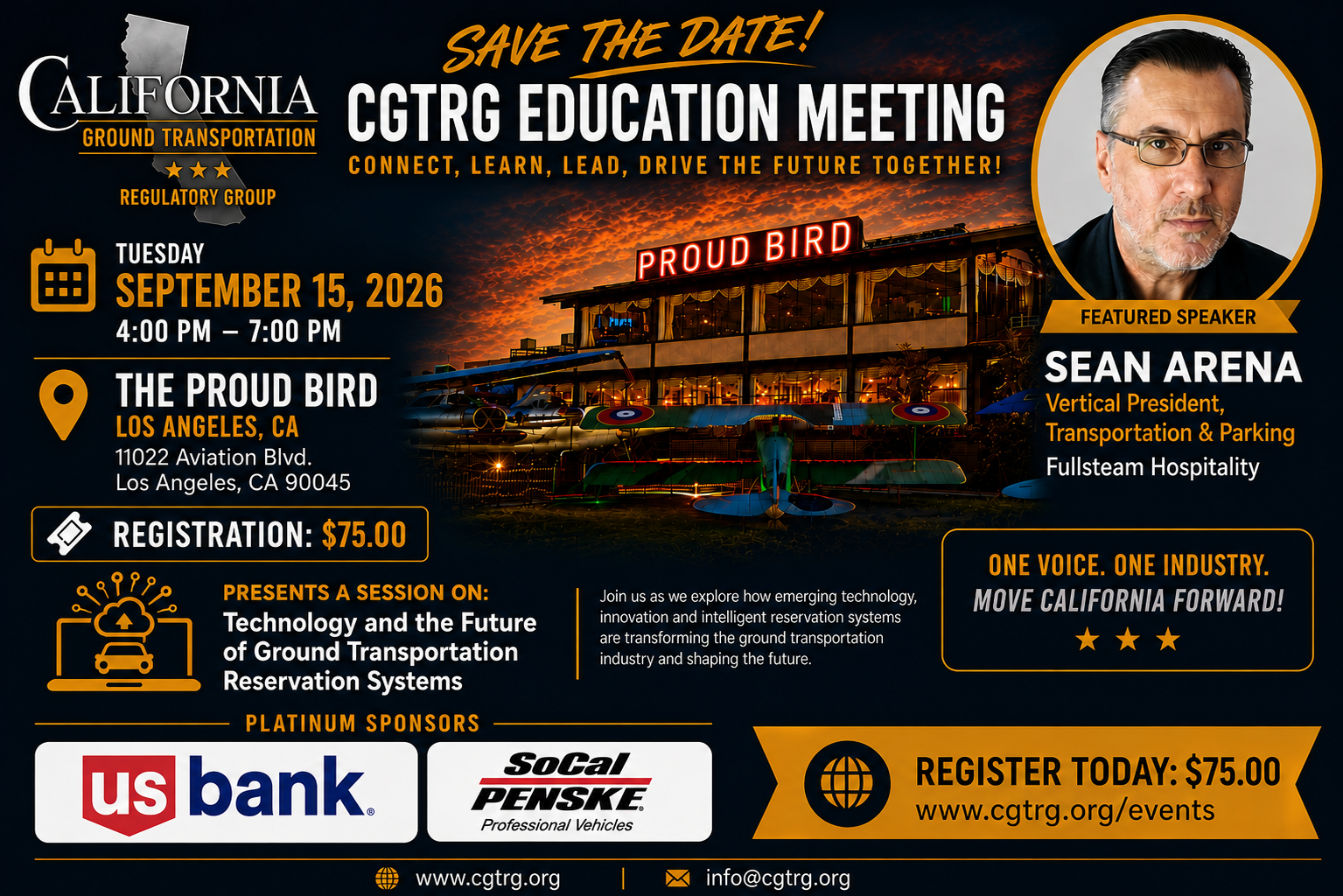 CGTRG Education Meeting featuring Sean Arena on September 15, 2026 at The Proud Bird in Los Angeles.