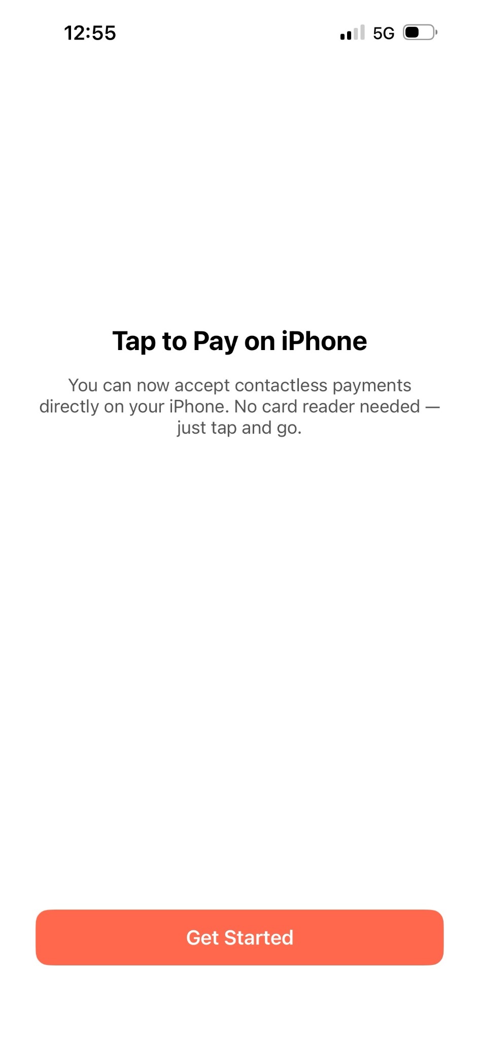 Driver Anywhere introduction to Tap to Pay on iPhone with the Get Started button.