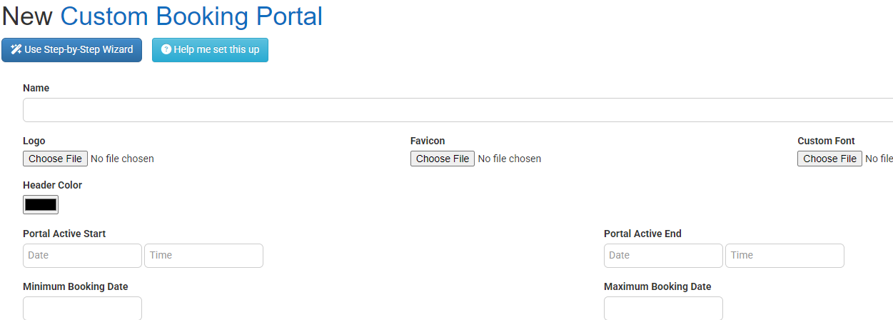 Actual AddOns screen for creating and configuring a Custom Booking Portal