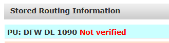 Flight Not Verified Stored Routing Information showing DL 1090 at DFW with a red Not verified warning.