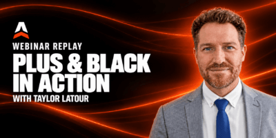 Taylor Latour beside a Limo Anywhere webinar replay banner reading “Plus & Black in Action.”